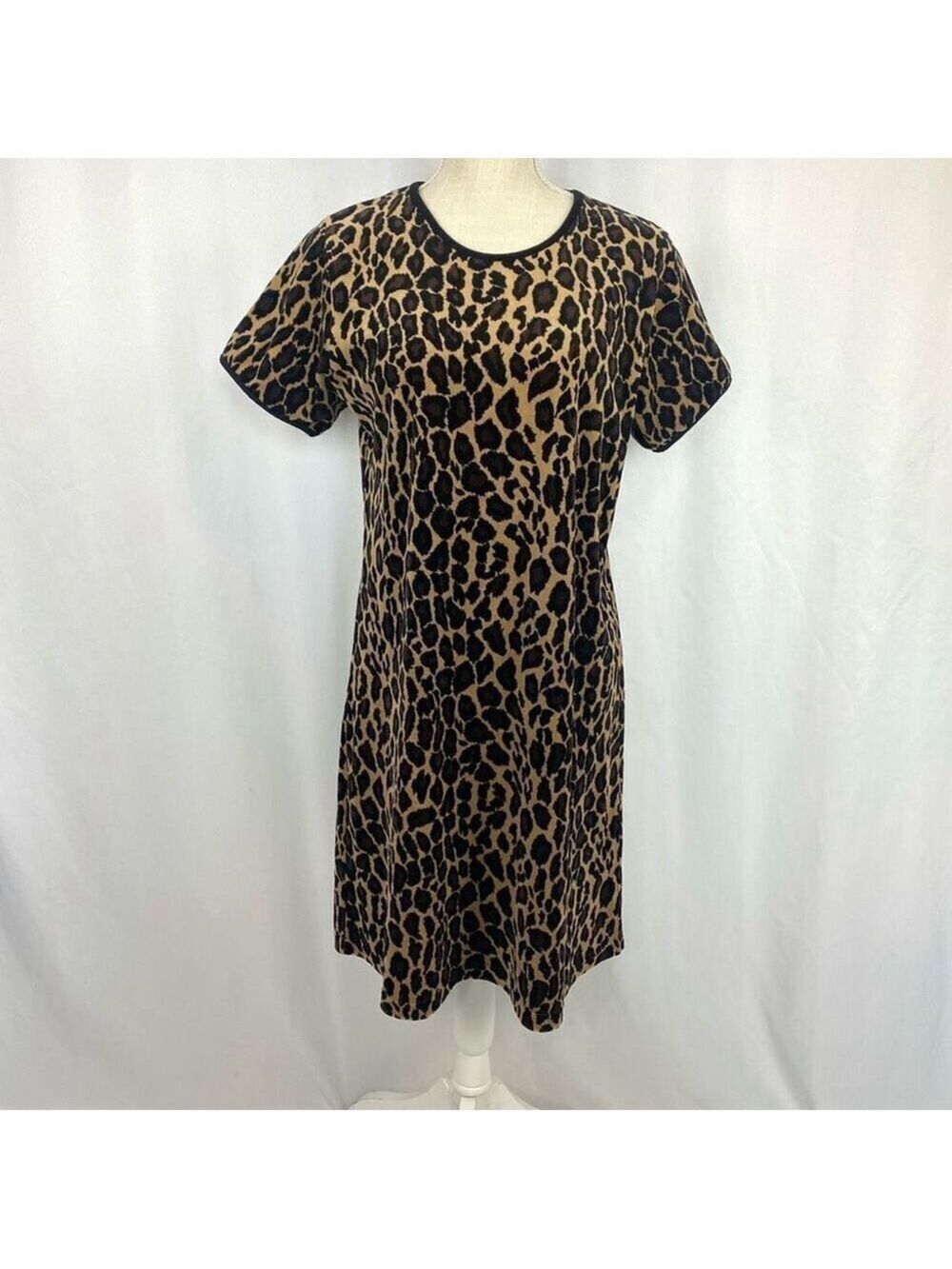 Vintage Carole Little Brown Black Leopard Print Mini Dress Women’s L Velveteen V